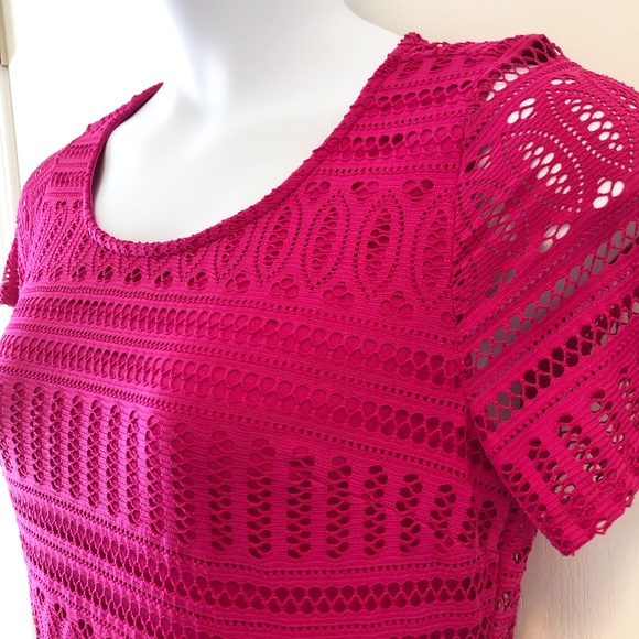 NWOT Lovely Fuchsia Pink Embroidered Below Knee Dress Size: M - Picture 3 of 13